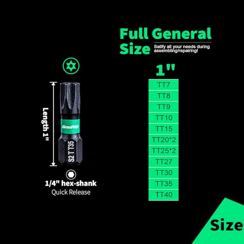 Security Tamper Proof Torx Impact Driver Bit Set, 1/4" Hex-Shank S2 Steel Mini Star, CNC Machined Tips, 1" Long 50pack (TT30) Magnetic Torque With Storage Box