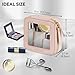 Prite Small Makeup Bag for Women Portable Clear Makeup Bag Cute Mini Waterproof Travel Cosmetic Bag with Gold Zipper for Car Essentials(Pearlescent Pink)
