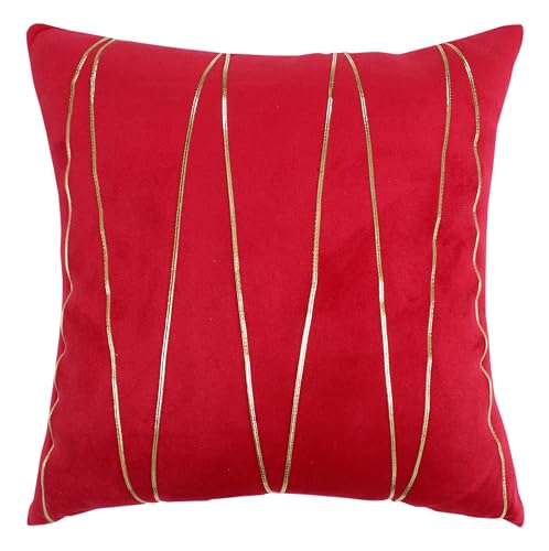 Image of Amazon Brand - Umi Gold Leather Striped Pack of 2 Throw Pillow Covers Velvet Decorative Cushion Covers Cases for Sofa Bedroom Livingroom Car 22 x 22 in Wine Color