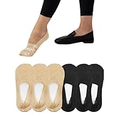 Flammi 6 Pairs Women's Lace No Show Liner Socks Non Slip Cotton Bottom 3black3beige 8-10 US