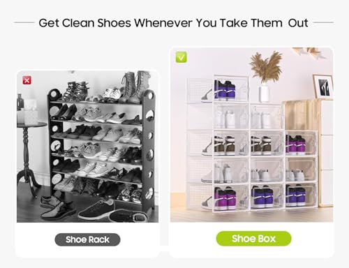 Image of Kuject X-Large Shoe Storage Boxes Organizers Clear Plastic Stackable 12 Pack, Shoe Rack & Holder Substitute, Sneaker Containers, Toy Storage Organizer Bins for Entryway, Closet, Under Bed, Grey