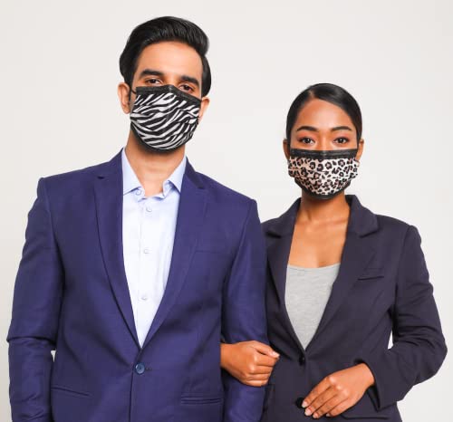 QUARANT Meltblown - Dual SMMS Fabric 4 Ply Designer Protective Face Mask with Nose Clip and Reusable Travel Pouch, Fashion That's Safe (Animal Print Combo, Pack of 50) for Unisex