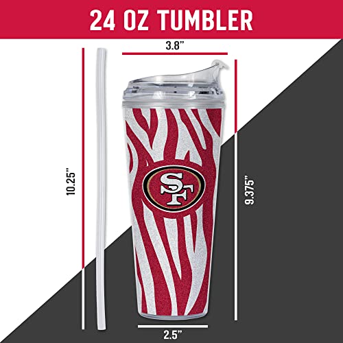 Image of Rico Industries NFL Football Glitter 24oz Acrylic Glitter Tumbler with Hinged Lid, Officially Licensed Double Wall Tumbler with Straw