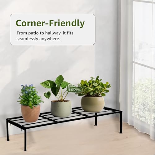 Image of Amazon Brand - Solimo Folding Metal Plant Stand (Pack of 2, Black) - Heavy-Duty, 60 kg /Shelf Load Capacity, 22 x 76 x 15 cm, Indoor & Outdoor Use