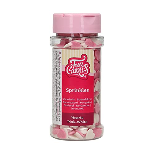 FunCakes Coeurs Rose-Blanc: Sprinkles gâteau, Bon Goût, Parfait pour la Décoration de Gâteau, Sprinkles Cupcake. 60 g.