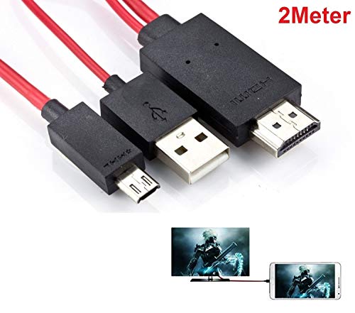 REALMAX® 2m Micro USB to HDMI Cable Adapter MHL for HTC One, Sony Xperia, LG To 1080P HDTV connection (Red)