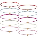 Skrfren 10 Stück Herz Freundschaftsarmband, Verstellbare Armband Mit Gold Herz Charm Für Damen & Mädchen, Mehrfarbiges Set Als Geschenk Für Freundin, Beste Freundin Und Familie