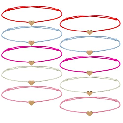 Skrfren 10 Stück Herz Freundschaftsarmband Verstellbare Armband Mit Gold Herz Charm Für Damen & Mädchen Mehrfarbiges Set Als Geschenk Für Freundin Beste Freundin Und Familie
