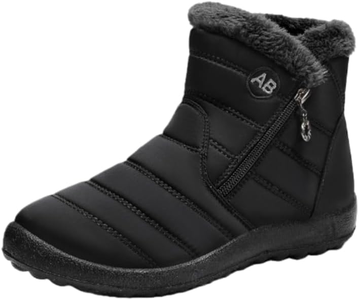 Women's Winter Snow Boots Fur Lined Side Zipper Warm Lightweight Ankle Boots Outdoor Hiking Shoes Non-slip Rubber Sole