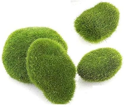 Hukimoyo 4Pcs Artificial Moss Balls for Decorative Plants Green Moss Covered Foam Stones Moss Grass Balls Decor for Fairy Gardens Moss Ball Artificial Plants Moss Rocks for Plants Balcony Backyard