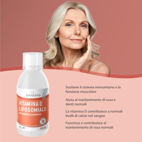 Bandini® Vitamina D Liposomiale Liquida Per Il Sistema Immunitario, Integratore Alimentare Per Rinforzo Muscoli, Ossa, Denti E Pelle, Alto Dosaggio Senza Ogm Con Tappo Dosatore, Vit D 2000 Ui 250 Ml - 2