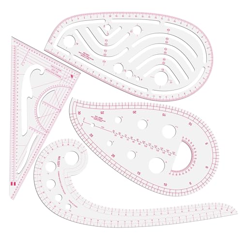 Sewing Ruler Set Clear Metric French Curve Rulers Professional Sewing Quilting Tools Supplies for Dressmaking Tailoring Designers High Quality Flexible PVC Measuring Rulers 4PCS