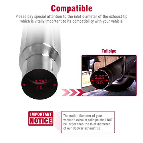 Upower Exhaust Tip 2.25" Inlet 3" Outlet 16" Long Weld On Tailpipe 2 1/4" To 3" For Car Trucks Universal Polished Stainless Steel Angle Cut #TOP1