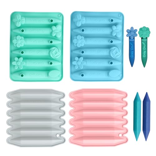 4 Packs Reusable Silicone Wax Mold Oven Safe Triangle Butterfly Flower Cavity Mold for Candle Making Chocolate and Craft Projects (Crayon Molds)