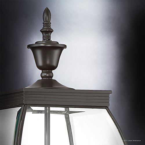 Urban Ambiance Luxury Colonial Outdoor Post Light, Large Size: 22" H X 9" W, With Transitional Style Elements, Bowed Design, Gorgeous Dark Medieval Bronze Finish And Beveled Glass, Uql1174 #TOP4