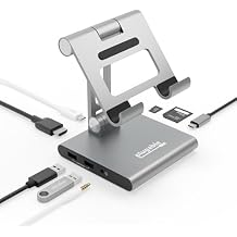 8 في 1 USB C Hub قابل للتوصيل لجهاز iPad مع حامل ، شحن عبر 100 واط ، محطة إرساء USB C لأجهزة iPad ، 1x HDMI ، 2X USB ، Audio ، SD ، بدون سائق ، متوافق مع Windows, iPadOS والهواتف والأجهزة اللوحية
