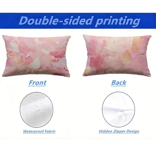 Housse de coussin de jardin aspect lin 70x90 rectangulaire imperméable rose