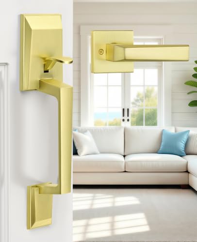Calzibeno Gold Front Door Handle No Lock, Modern Geometric Lower Half Grip