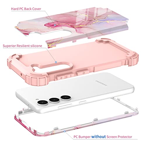 Pixiu For Samsung Galaxy S23 Plus Case With 2Pcs Tempered Screen Protector&1 Pcs Len Camara Protector, Heavy Duty 3 Layer (Silicone+Plastic) Shockproof Full-Body Protective Sturdy Hybrid Marble Case #TOP3