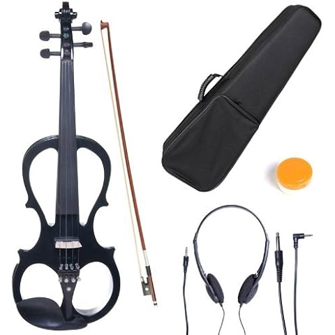 Cecilio 4/4 CEVN-1BK Solid Wood Electric/Silent Violin with Ebony Fittings in Style 1 - Full Size - Black Metallic Cover