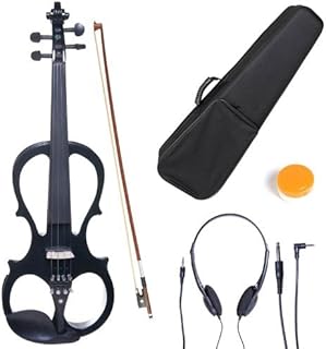Cecilio 4/4 CEVN-1BK Solid Wood Electric/Silent Violin with Ebony Fittings in Style 1 - Full Size - Black Metallic