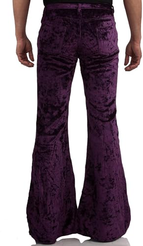 Image of Men's Velvet Relaxed Vintage 60s 70s Bell Bottom Stretch Fit Classic Comfort Flared Flares Retro Leg Disco Pants