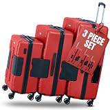 TACH Patented Connecting Hard Shell 3 Piece Luggage Set - 20, 24 & 28 inch Luggage | Carry-On, Medium & Large Rolling Suitcases - Wine Red