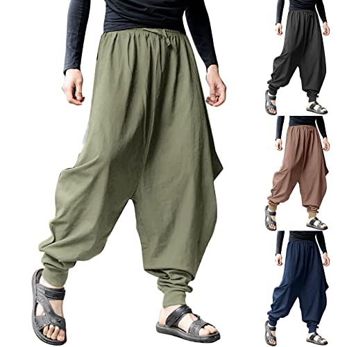SUWBMHWE Mens Harem Pants Men Linen for Boho Wide-Leg Trousers Japanese Baggy Summer Unisex Thai Fisherman Toji Beach Lounge2