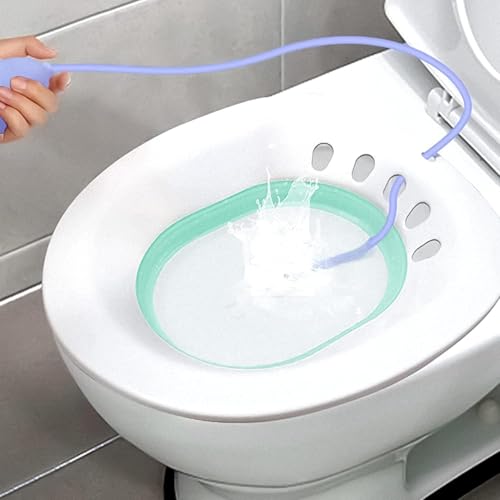 Image of Sitz Bath Tub with Air Pump for Women & Men, Large Capacity Portable Perineal Soaking Basin, Suitable for Postpartum Care, Hemorrhoids Recovery(Tub Seat with Flusher