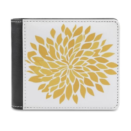 Watercolor Large Yellow Dahlia Soft PU Leather Bifold Wallet, Coin Purse Credit Pass Case, Durable Card-Holder Slim Billfold for Men Woman Money Storage
