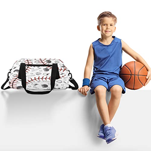 Sport Baseball Lace Kids Duffel Bag,Ball Theme Sport Gym Bag For Boys Girls Teen,Weekender Overnight Tote Bag Carry On Travel Duffel Bag For School Gymnastic Ballet #TOP1