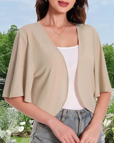 Image of Women Bolero Shrug Cardigan Open Front Cover Up Sheer Short Sleeve Kimonos for Evening Dress