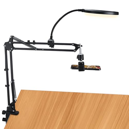Trípode para teléfono móvil con luz de anillo, trípode para teléfono móvil, soporte de mesa, accesorio de streaming – Brazo flexible para cámara de mesa con luz, para grabación de vídeo YouTube Live