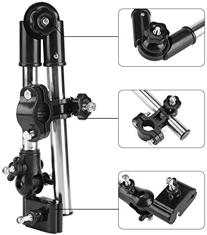 Miniatura 7 de Soporte de paraguas para cochecito, 360° ajustable para bicicleta, soporte elástico, soporte para cochecito de bebé, silla de cochecito (negro)