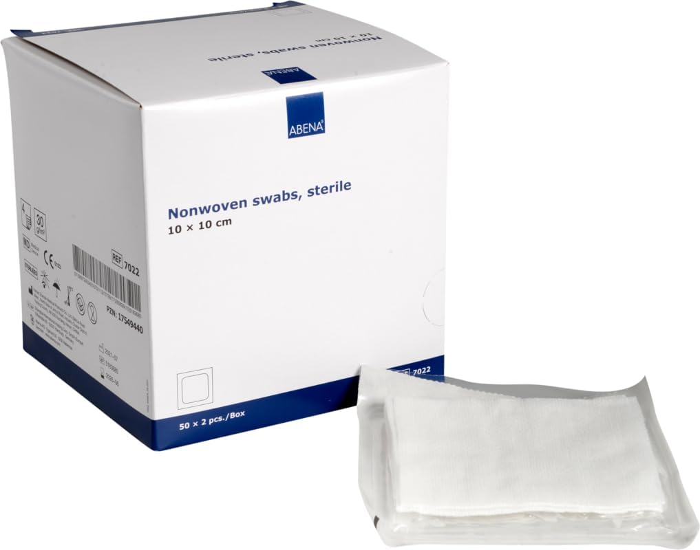 ABENA Gauze Pads, 50 Individually Packed Gauze Dressings for Wounds Sterile, 10x10cm Soft Absorbent Non Woven Swabs for Injury Dressing, Non-Adhesive Dressings for Wounds