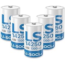 5 Packs LS14250 3.6V 1/2 AA 1300mAh Lithium-Thionyl Chloride Batteries for Meters, Remote Monitoring, Home Security System,Alarm System, Li-SOCl2 ER14250 Battey, Non-Rechargeable