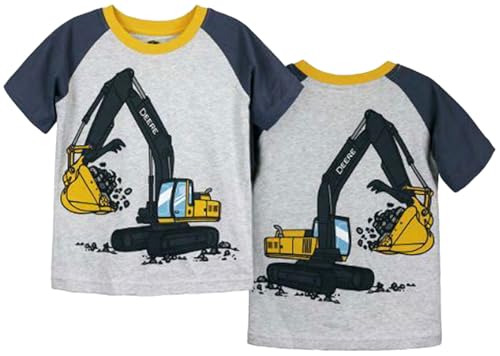 John Deere Gray Excavator Front and Back Design Short Sleeve T-Shirt Sizes 2T 3T 4T