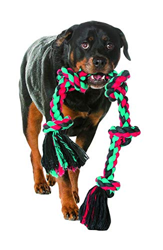 Mammoth Flossy Chews Multi Color 5 Knot Rope Tug – Premium Cotton-Poly Tug Toy For Dogs – Interactive Dog Rope Toy – Tug Dog Chew Toy For Big Dogs - X-Large, 36” #TOP2
