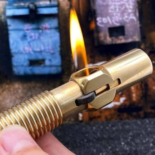 Image of Smoke King Vintage Screw Design Lighter, Refillable Kerosene with Screw Design, Pull-Out Flint Ignition, Soft Flame & Gold Metal Lighter for Men, Dad, Husband & Collectors.