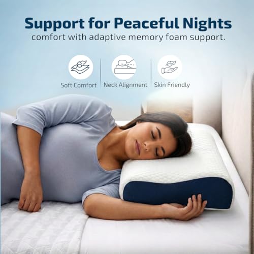 Image of amazon basics Memory Foam Contour Bed Pillow, Ergonomic Design with Adjustable Height, Breathable Washable Cover, Bed Pillow for Sleeping - 50 x 30 x 10 cm (White)