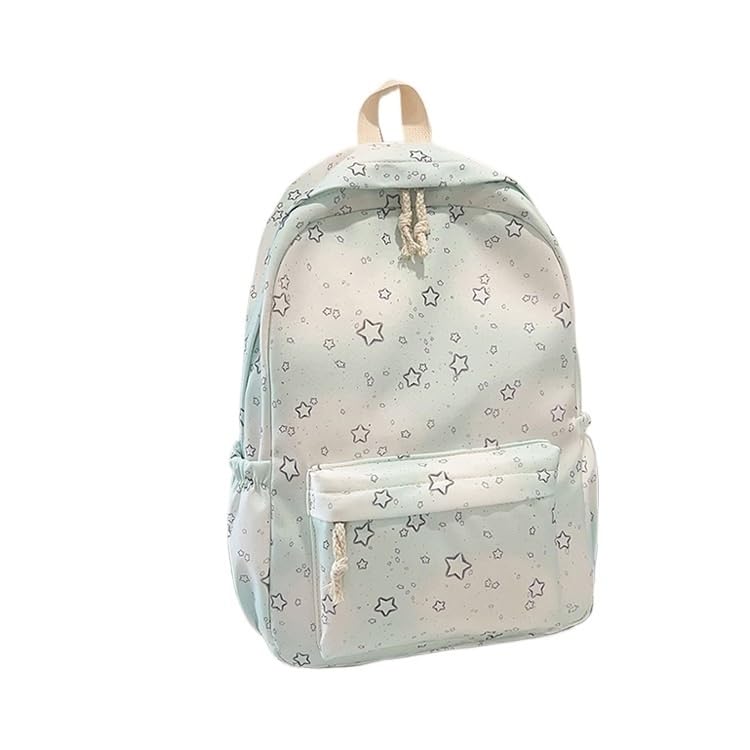 Cute Graffiti Print Nylon Backpack for Women Lightweight Fashion Daypack with Air Cushion Straps and Zipper Pockets(Green)