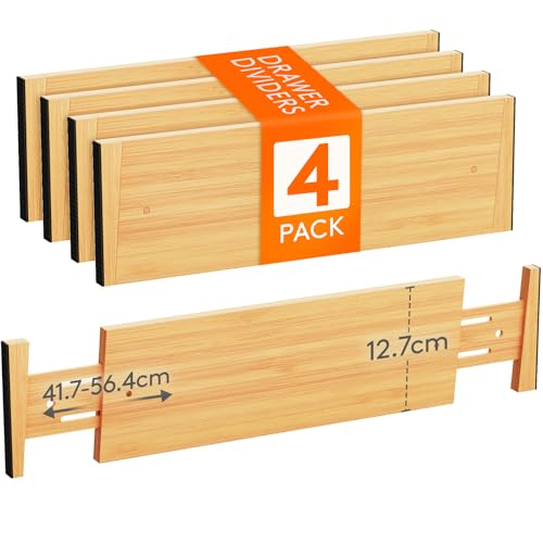 Lifewit 4 Paquetes Separadores De Cajones De 12.7cm Alto, 41.7-56.4cm Organizador Armario Ajustable Para Ropa Cajones Almacenaje Extensible De Baño Cocina Dormitorio Refrigerador Oficina