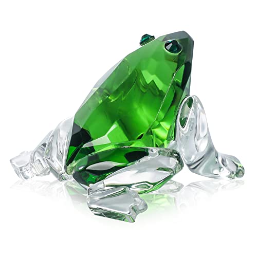 YWHL Small Crystal Frog Figurines, Glass Frog Decor Animal Collection Paperweight for Desk, Frog Ornament Gifts for Women Men Home Table Decoration (Green)