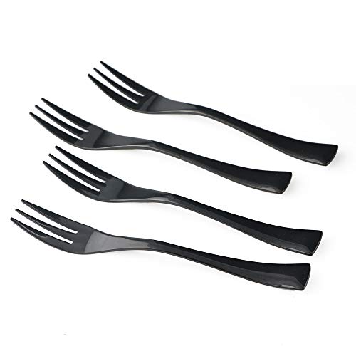 JANKNG 4-Pieces 18/10 Stainless Steel Serving Spoon Fork Set, Mirror Polishing Black