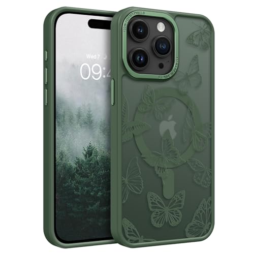 Protection iPhone 15 Pro MagSafe papillon coque fine translucide verte