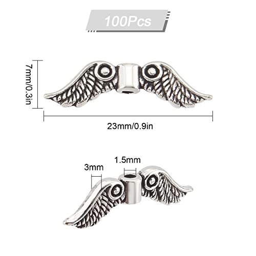 SUNNYCLUE 1 Box 100Pcs Angel Wing Beads Christmas Tibetan Style Alloy Wing Charms Fairy Angels Spacer Beads for jewellery Making Bracelet Earrings Necklace Women Adults DIY Craft Gift - Image 2