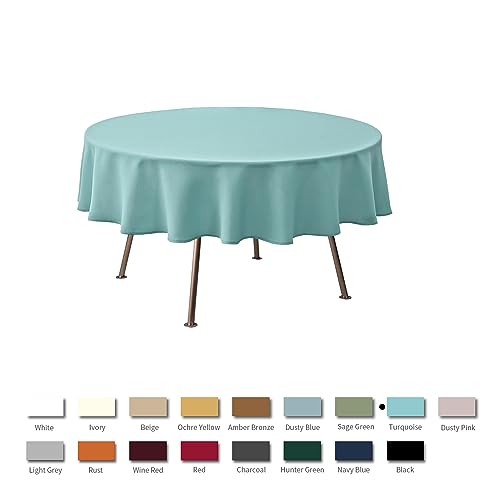 Image of maxmill Round Textured Tablecloth Spill-Proof Wrinkle Free Soft Jacquard Table Cloth for Round Table Cover, for Dining Room Buffet Banquet Parties Holiday Dinner, 70 Inch, Turquoise