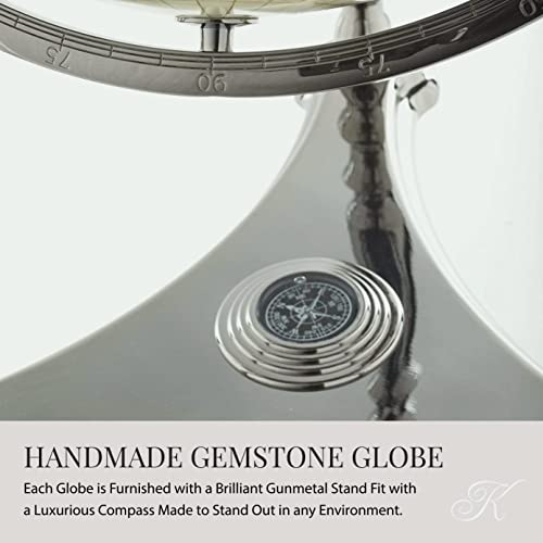 Kalifano Large Gemstone Globe With Vibrant Polished Lapis Ocean And Mosaic Gem Continents On 37" Ambassador Antique Silver 3 Leg High Stand - World Globe With Floor Stand Office Decor #TOP4