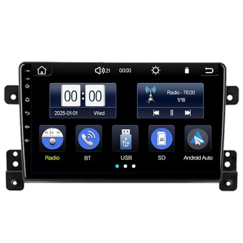 Android 15.0 Radio Coche con Pantalla Táctil 9 Pulgadas para Vitara 2005-2015 Navegación GPS Control del Volante 4G WiFi FM Am RDS Mandos Volante Bluetooth(T208 8 Core 4G+WiFi 4+64GB)