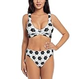 Badeanzüge für Damen 2024 Bikini – Fußball-Bikini-Set für Damen, weich, dehnbar, hohe Taille, Schwarz, S